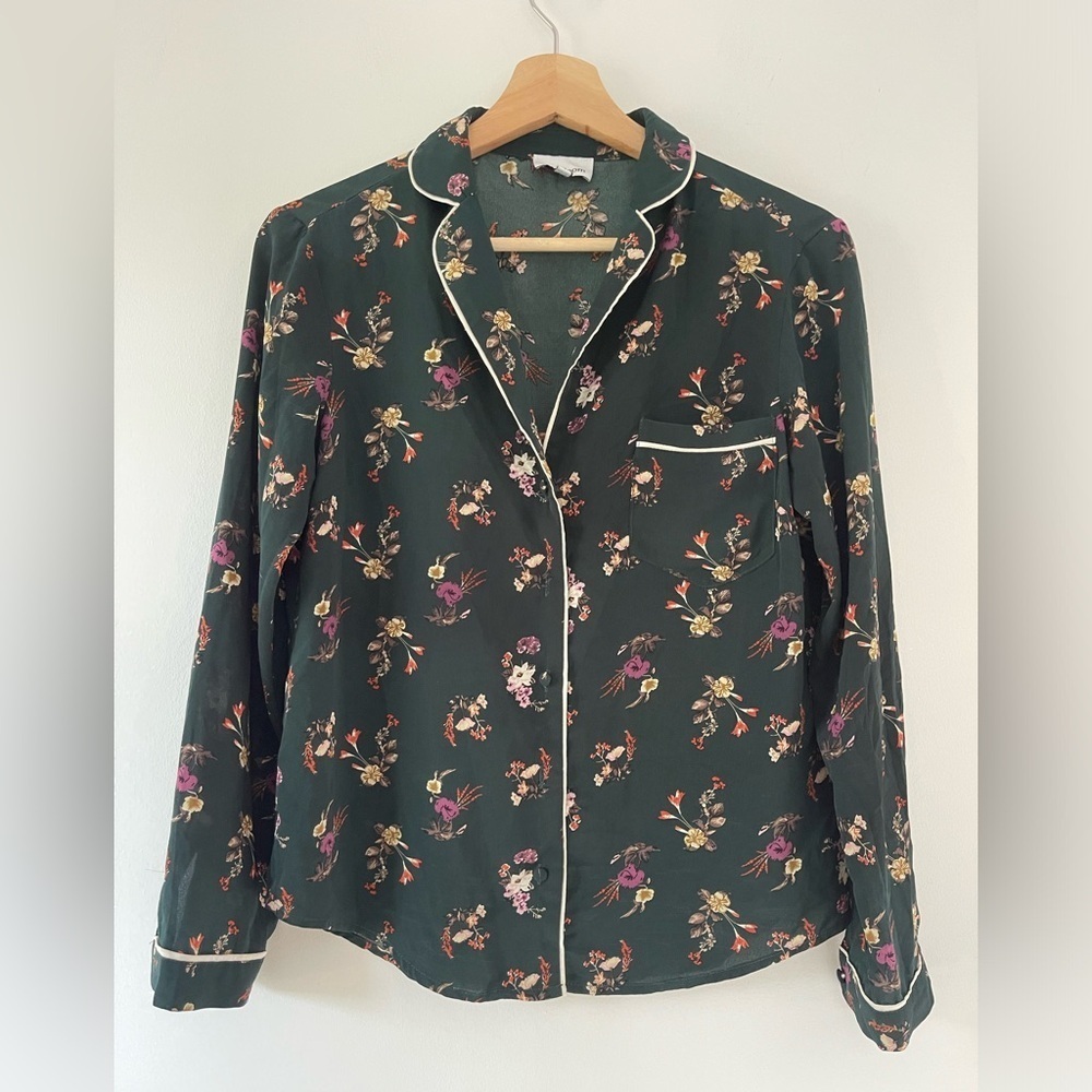 Heartloom Revolve Dark Green Floral PJ Look Blouse size XS